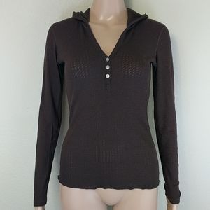 [Lucy] Hooded Brown Henley Long Sleeve XS